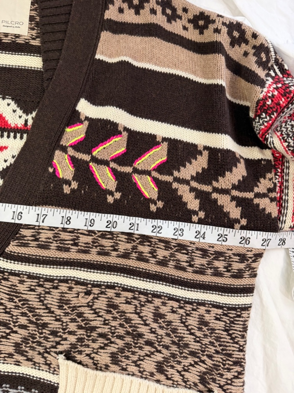 ANTHROPOLOGIE PILCRO Patchwork Cardigan Sweater Brown Fair Isle M - Picture 14 of 16
